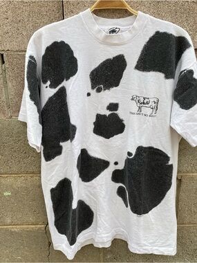 Vintage 90s Cow All Over Print AOP Single Stitch Vintage T Shirt No Bull Size XL